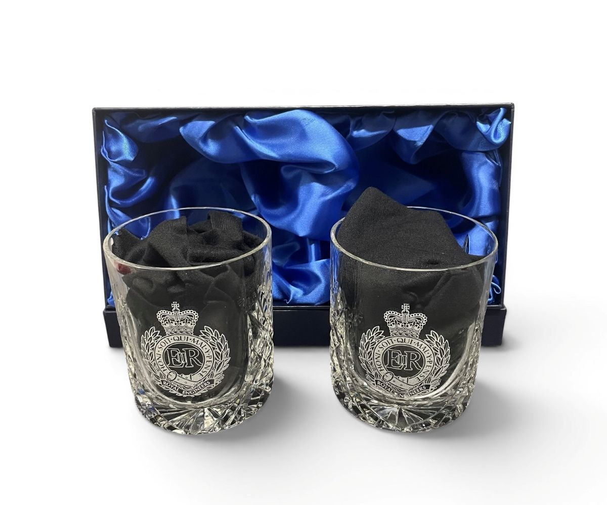 Royal Engineers crystal cut whisky glasses
