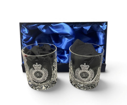 Royal Engineers crystal cut whisky glasses
