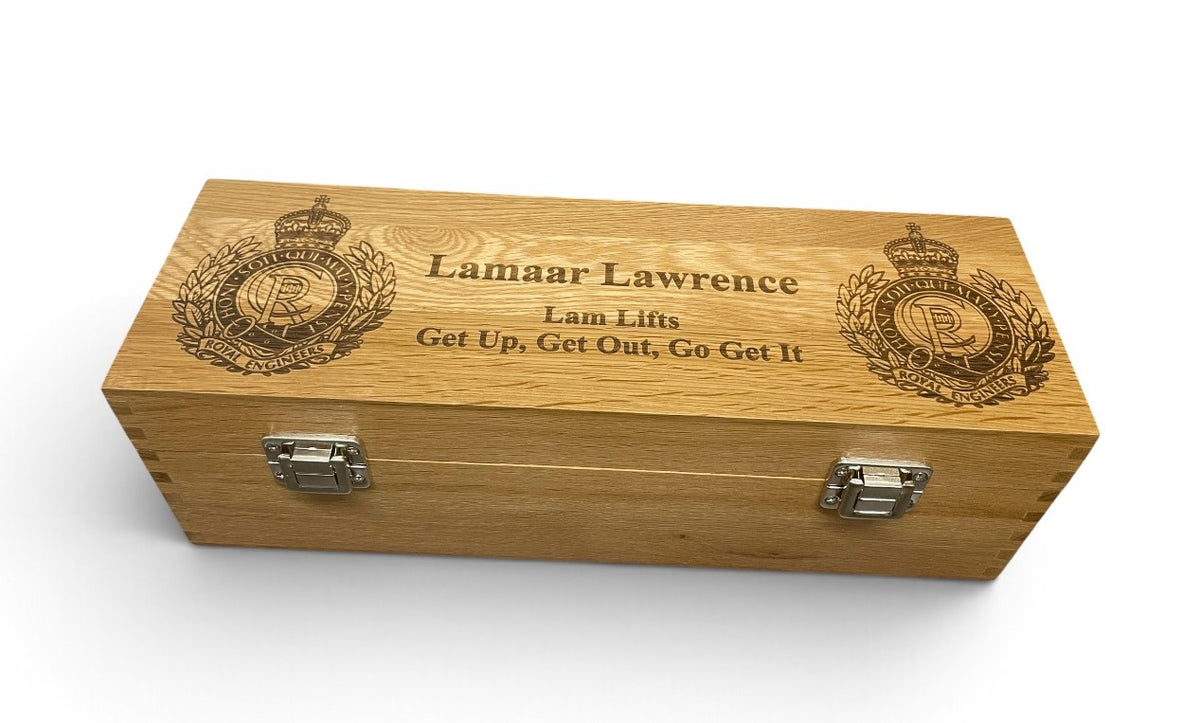 Royal Engineers engraved bottle box and presentation gifts.
