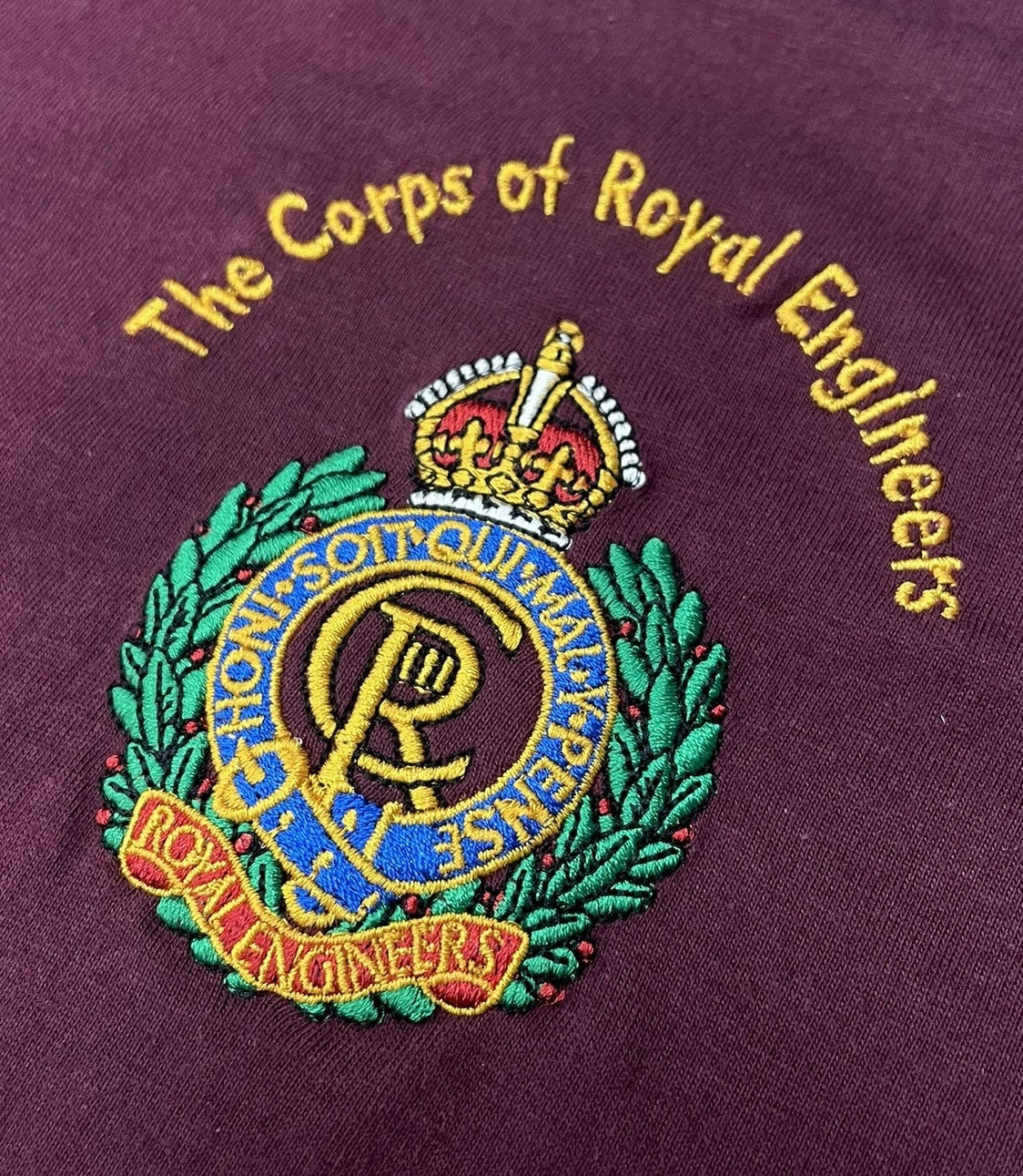 Royal Engineers kings crown embroidered sweatshirts and t-shirts.