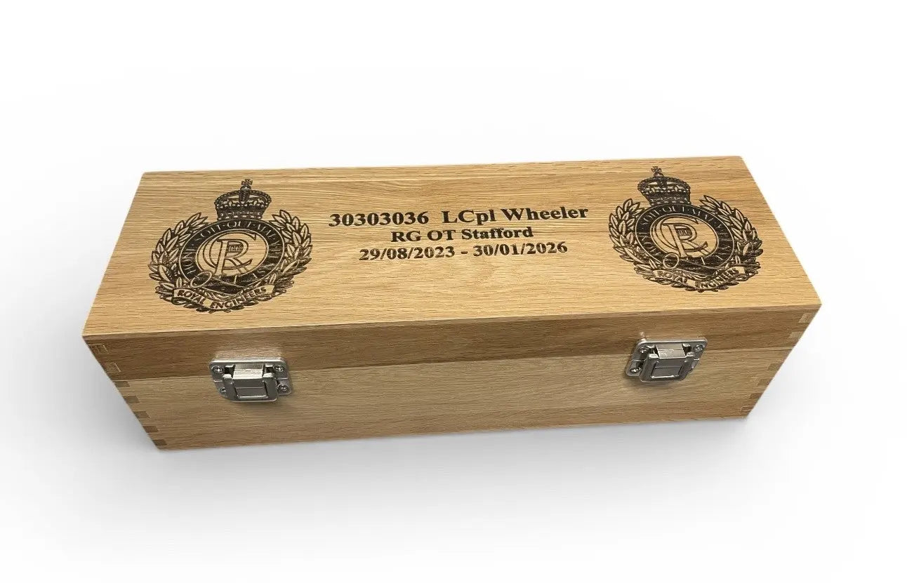 Engraved Bottle and Oak Bottle Box The Regimental Store Ltd