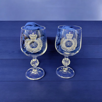 Royal Engineers engraved port and wine glasses.