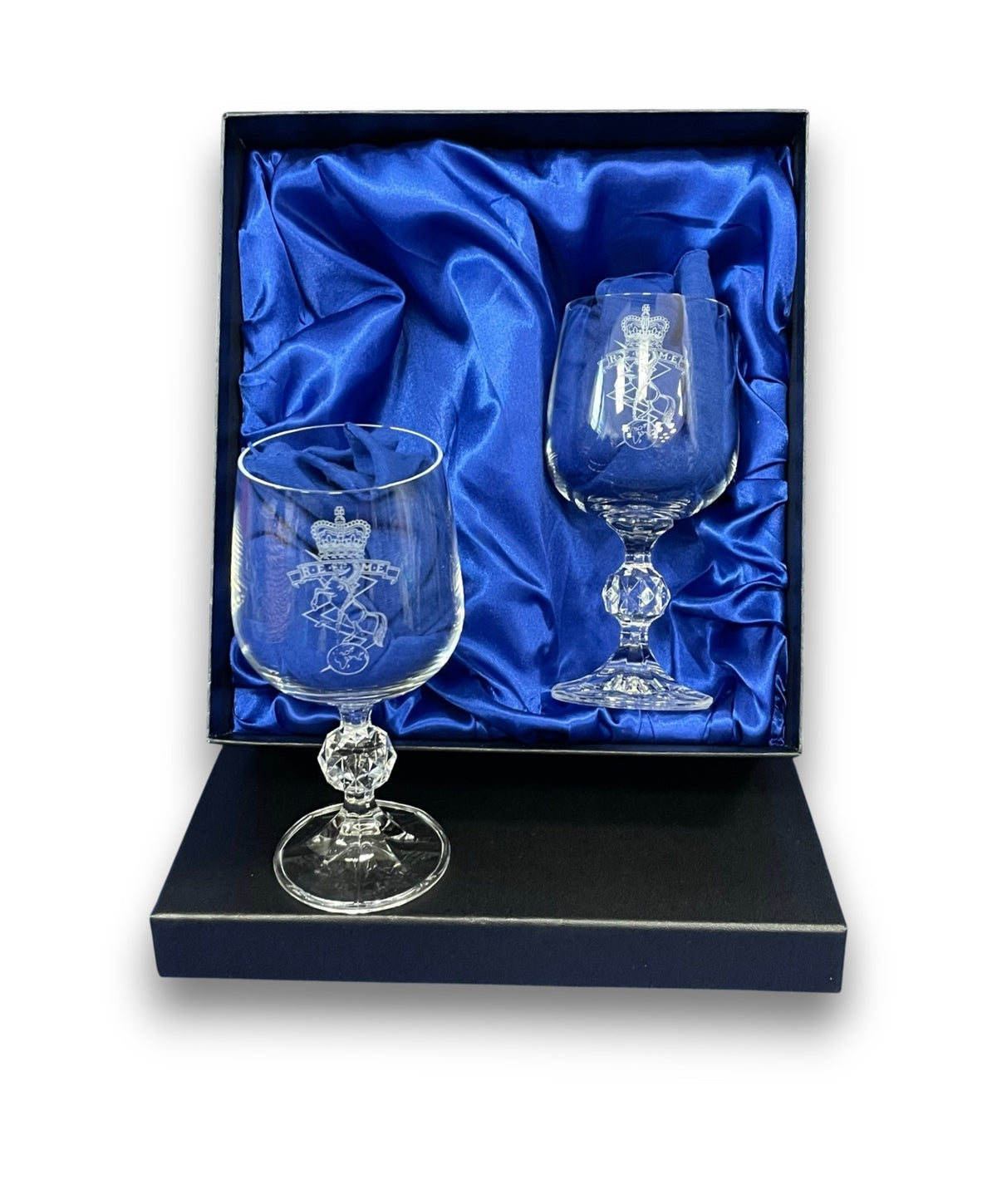 REME engraved post and wine glasses and gifts.