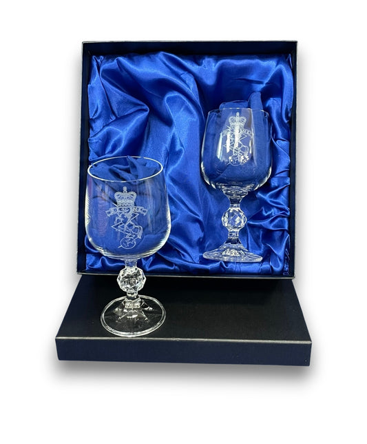 REME engraved post and wine glasses and gifts.