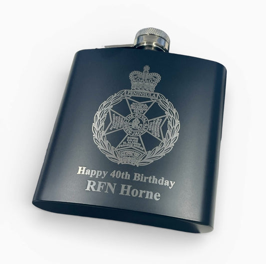 Royal Green Jackets engraved hip flask and gifts.