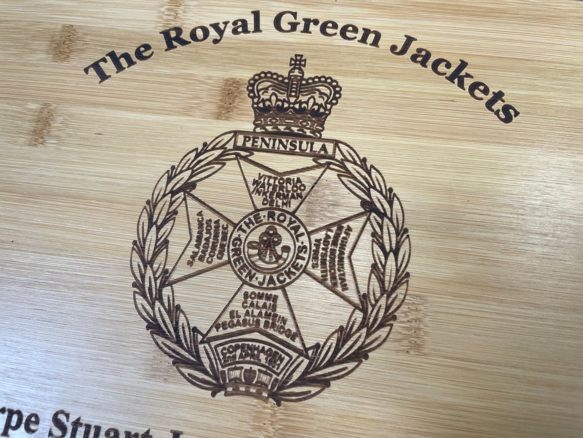 Royal Green Jackets engraved personalised medal and memorabila storage box.