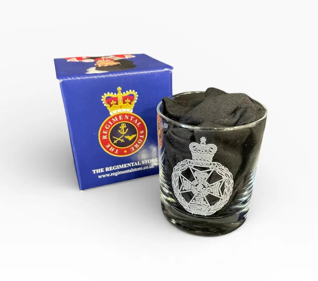 Royal Green Jackets engraved whisky glasses and gift shop.