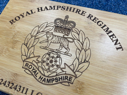 Royal Hampshire engraved personalised medal and memorabila storage box.