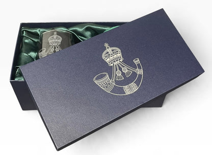 Rifles regiment twin engraved whisky glasses.