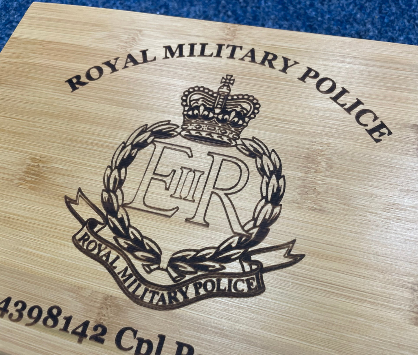 RMP engraved personalised medal and memorabila storage box.