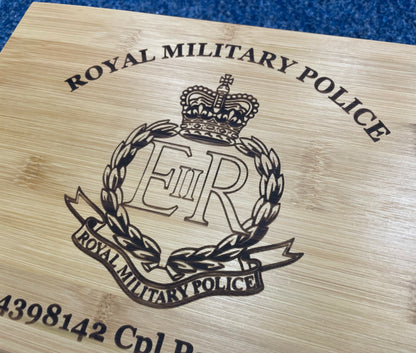 RMP engraved personalised medal and memorabila storage box.