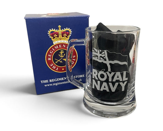 Royal Navy white ensign engraved beer glass.