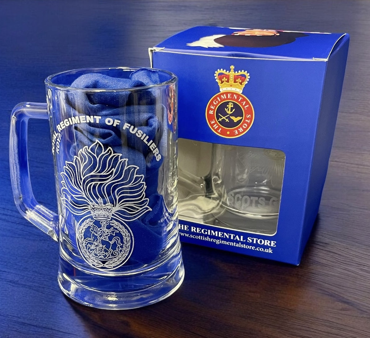 Royal Regiment Fusiliers engraved beer glass and regimental gifts.