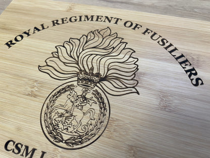 Regiment of Fusiliers engraved personalised medal and memorabila storage box.