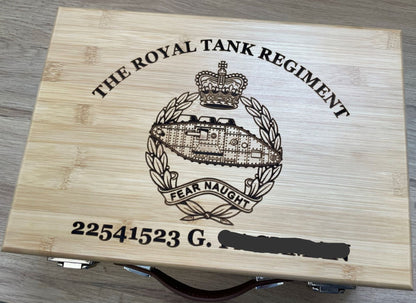 RTR engraved personalised medal and memorabila storage box.