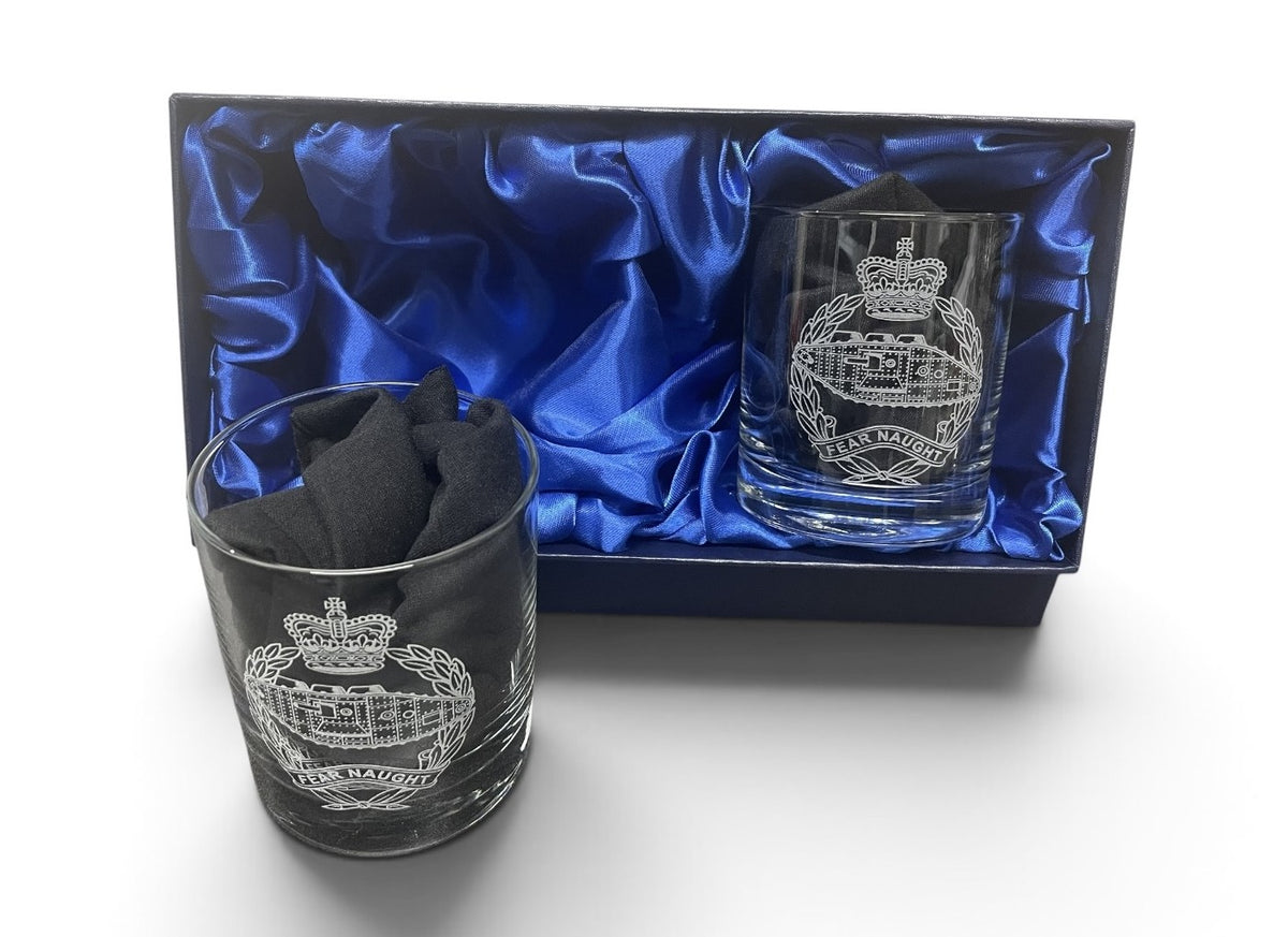 Royal Tank Regiment engraved whisky glasses.