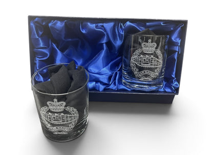 Royal Tank Regiment engraved whisky glasses.