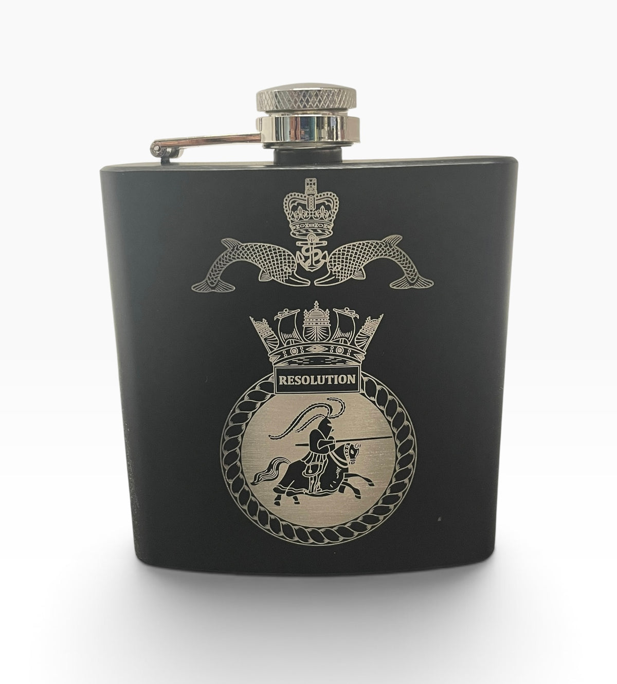 HMS Resolution engraved hip flask and gifts.