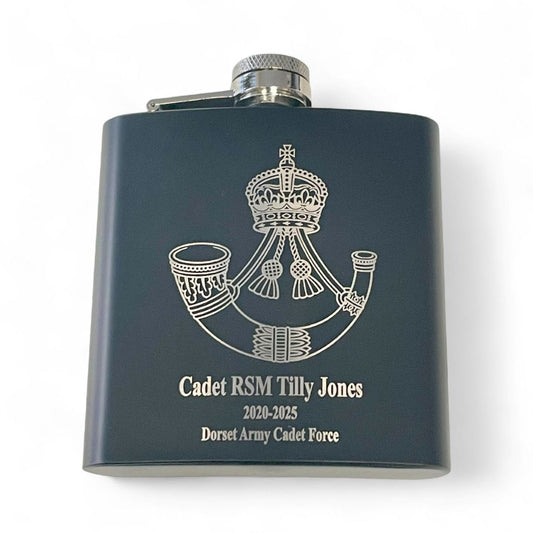 Rifles Regiment engraved hip flask and regimental gifts.