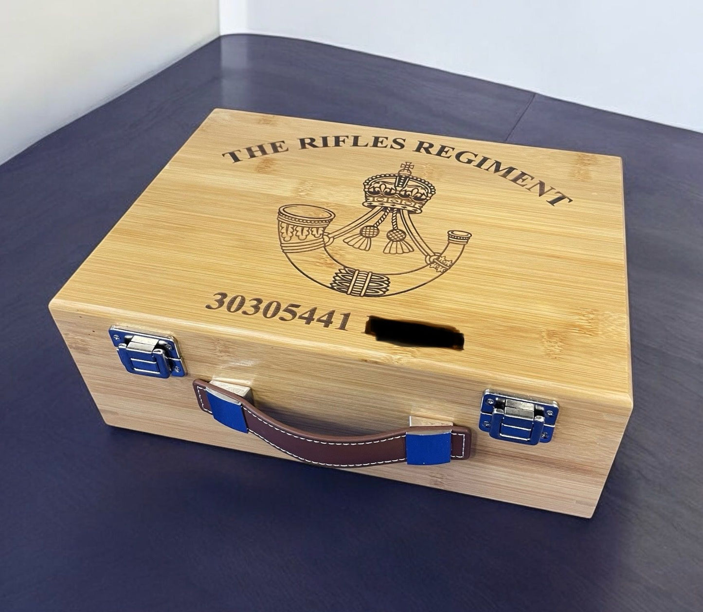 Rifles Regiment medal and memorabilia storage box.