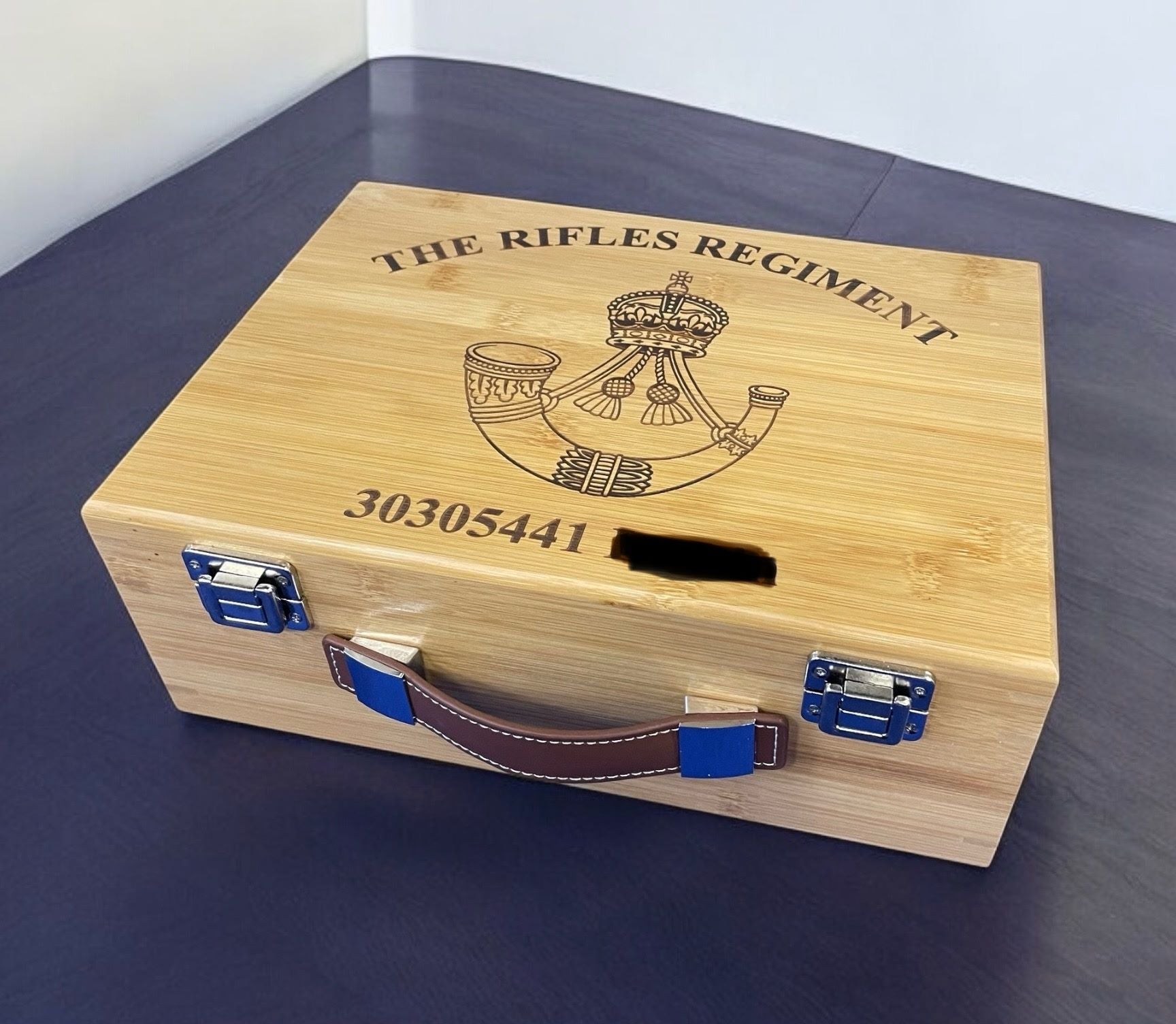Rifles Regiment medal and memorabilia storage box.