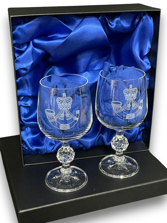 The Rifles regiment engraved port and wine glass set and gifts.
