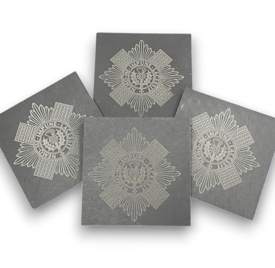 Scots Guards engraved slate coasters and gifts.