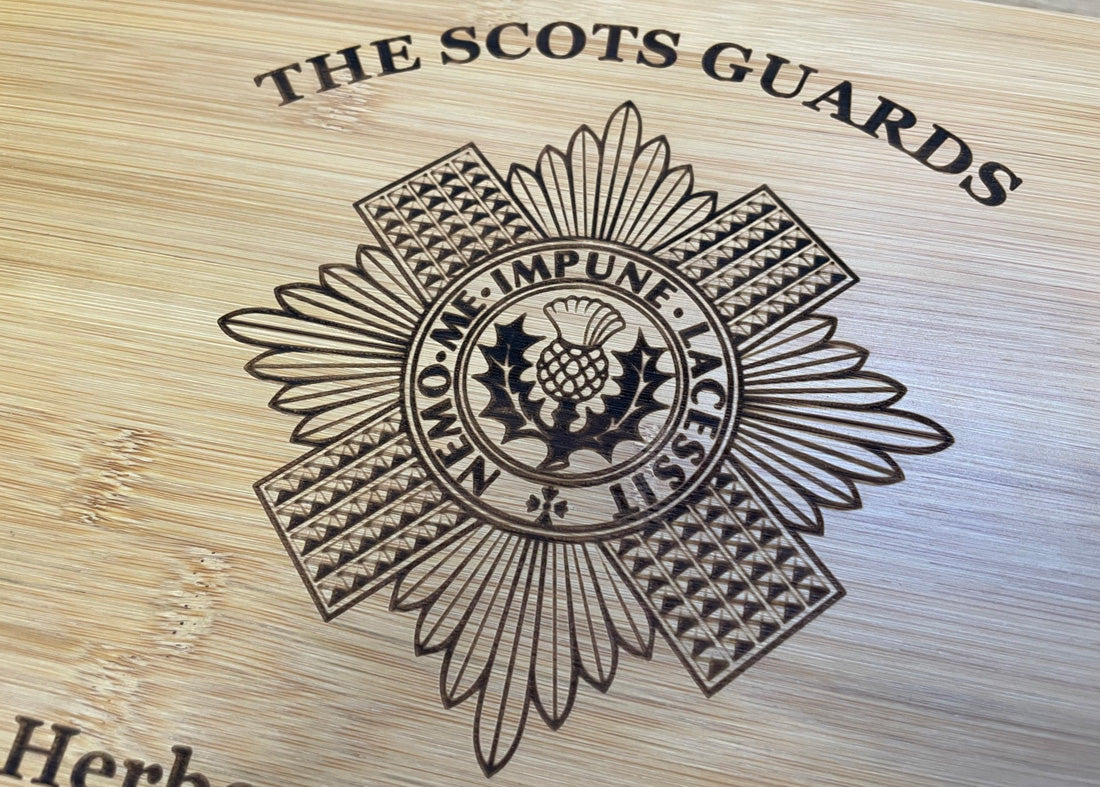 Scots Guards engraved personalised medal and memorabila storage box.