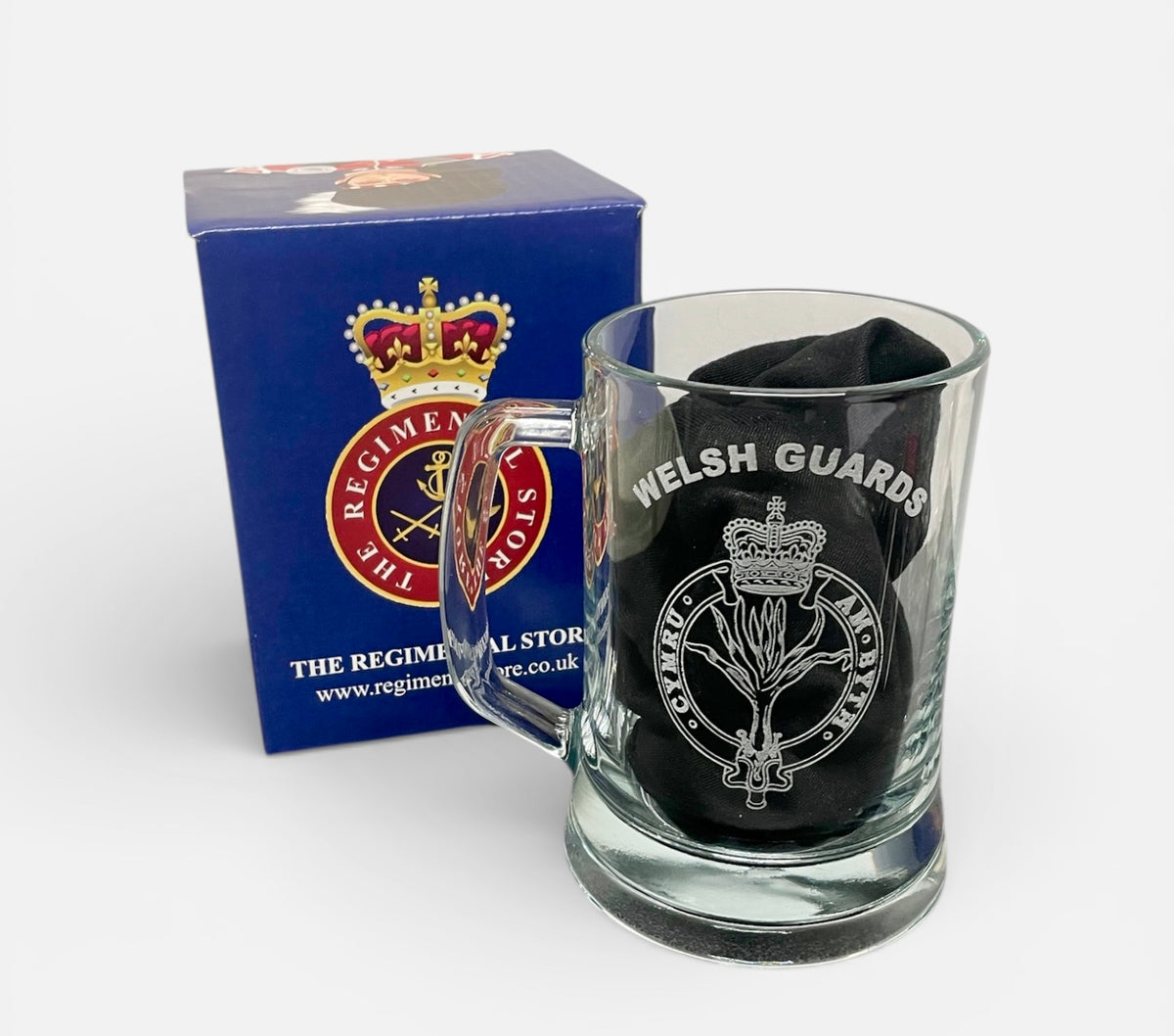 Welsh Guards engraved beer glass and regimental gifts.